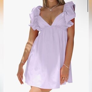 Purple Mini Dress with ruffle sleeves